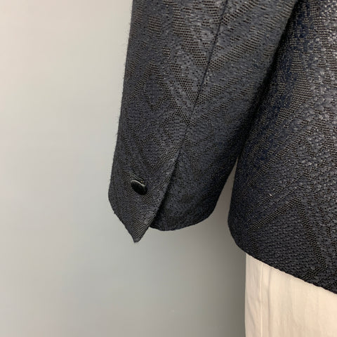 JUST CAVALLI Size 44 Black Jacquard Wool / Polyamide Peak Lapel Sport Coat