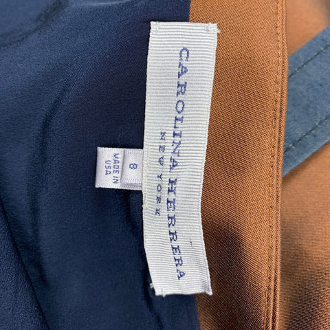 CAROLINA HERRERA Taille 8 Robe sans manches en mélange de coton marron marine Ombre