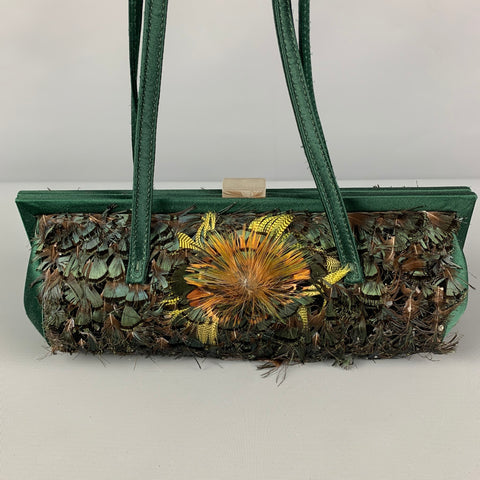 CLAUDIO MERAZZI Green Feather Satin Top Handles Handbag