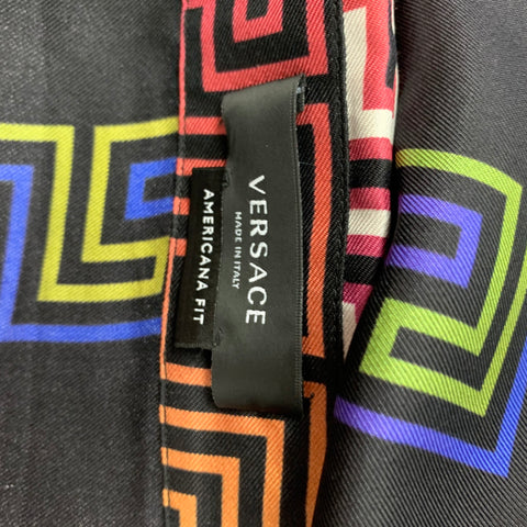 VERSACE Size L Black Print Silk Camp Short Sleeve Shirt