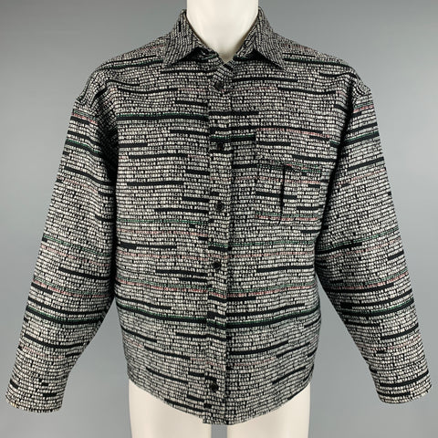 CHRISTIAN DADA Taille S Chemise à manches longues en laine de polyester jacquard blanc noir