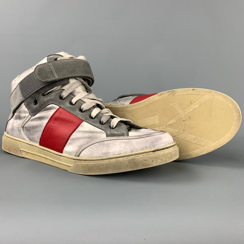 SAINT LAURENT Talla 9 Zapatillas altas de cuero envejecido plateadas