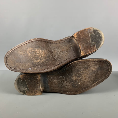 JOHN VARVATOS Size 9 Brown Distressed Leather Loafer Lace Up Shoes