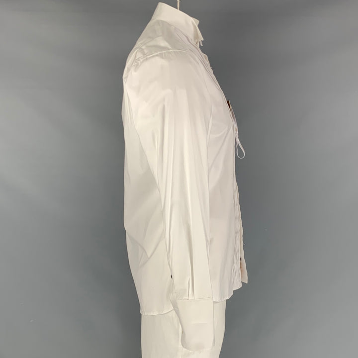 GITMAN BROS Size L White Solid Cotton Tuxedo  Long Sleeve Shirt