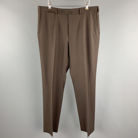 ISAIA Size 38 Brown Wool Zip Fly Tab Dress Pants