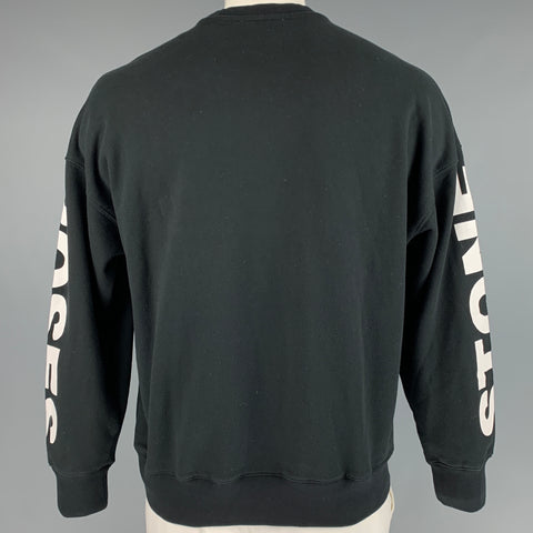 SANDRO Size XXL Black White Graphic Cotton Crew-Neck Sweatshirt