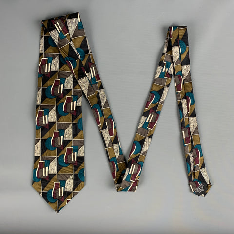 SCREENPLAY Grey Tan Print Silk Tie