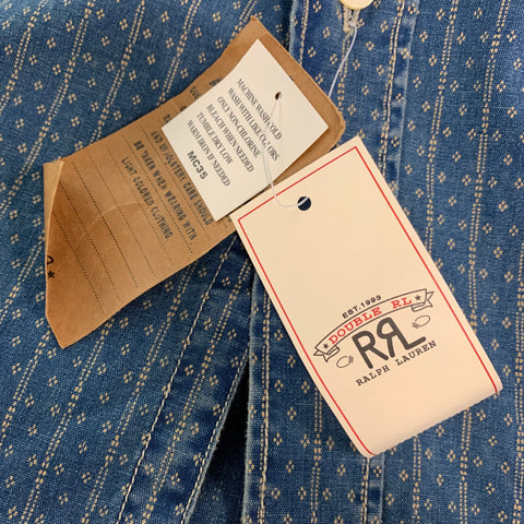 RRL by RALPH LAUREN Size L Blue Beige Print Cotton Button Up Long Sleeve Shirt