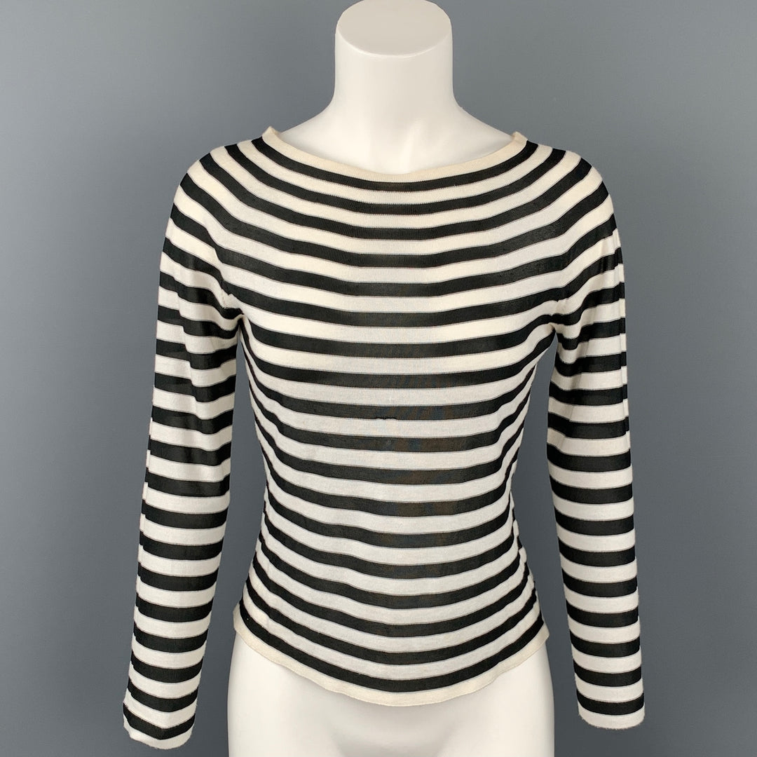 ARMANI COLLEZIONI Size 2 Black & White Stripe Boat Neck Pullover