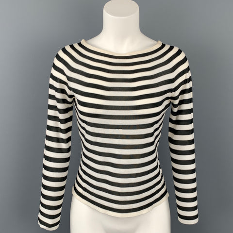 ARMANI COLLEZIONI Taille 2 Pull à col bateau à rayures noires et blanches