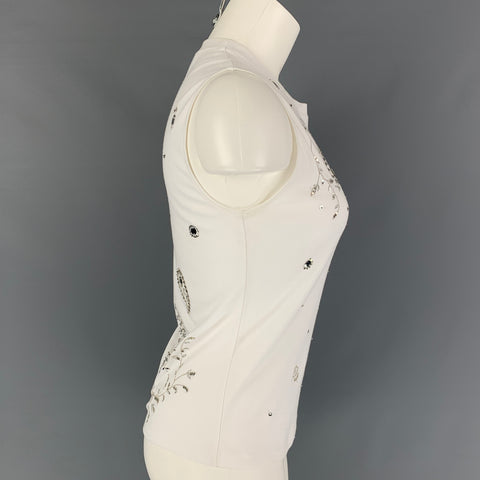 CHRISTIAN DIOR Talla 8 Camiseta bordada de algodón blanco plateado