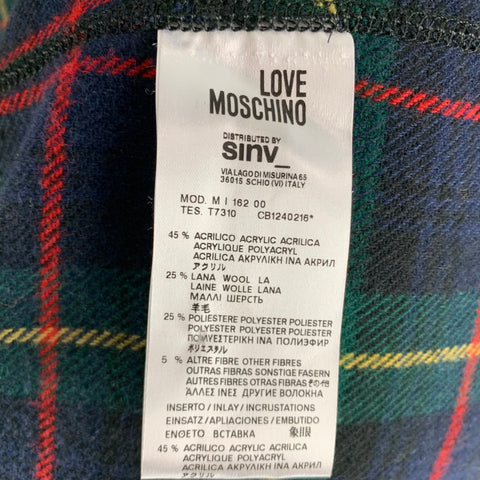 MOSCHINO Chest Size 40 Size 40 Green Navy Plaid Notch Lapel Jacket