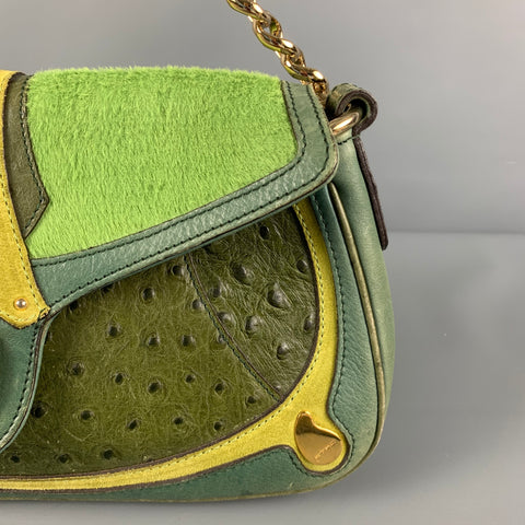 ETRO Green Mixed Leathers Top Handles Handbag
