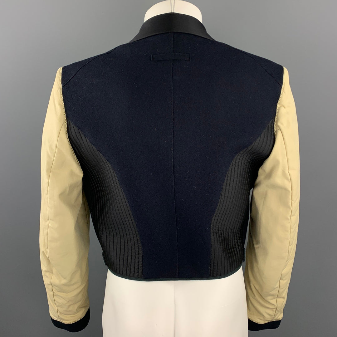 Vintage JEAN PAUL GAULTIER Size 36 Navy & Beige Mixed Fabrics Wool Cropped Jacket