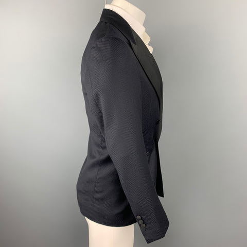 MASSIMO PIOMBO Size 34 Black on Black Herringbone Wool Sport Coat