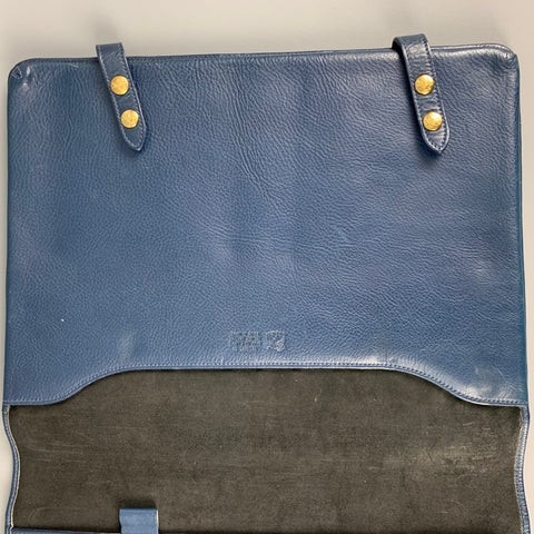 IL BISONTE Blue Pebble Grain Leather Briefcase
