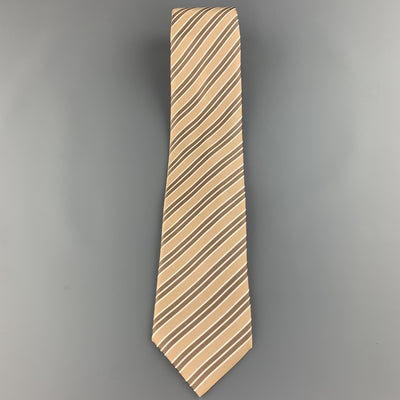 BRIONI Beige & Brown DIagonal Striped Silk Tie