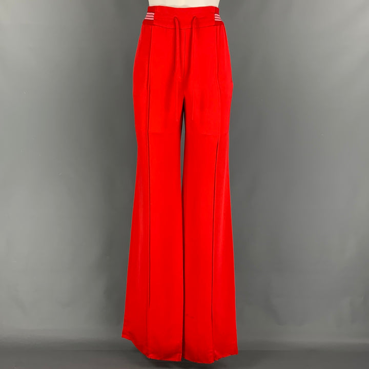 VALENTINO Taille 6 Pantalon décontracté en viscose et soie texturée rouge avec cordon de serrage