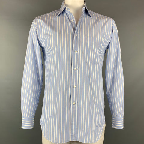 ERMENEGILDO ZEGNA Size XL Light Blue & White Stripe Cotton Long Sleeve Shirt