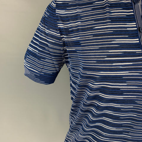 MISSONI SPORT Size M Blue White Stripe Cotton Viscose Buttoned Polo