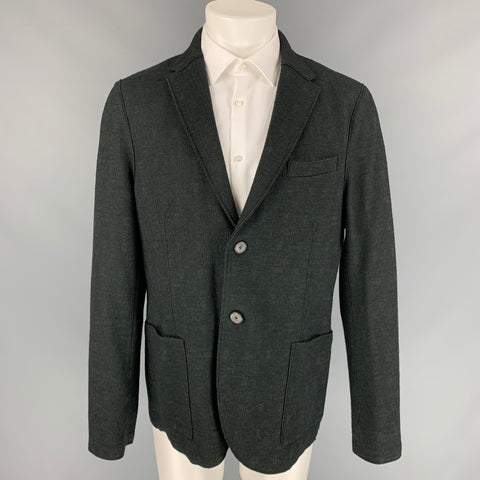 HARRIS WHARF LONDON Size 44 Green & Black Plaid Wool / Cotton Sport Coat