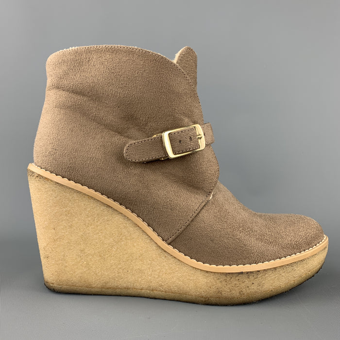 STELLA McCARTNEY Size 7 Taupe Faux Shearling Gum Wedge Boots