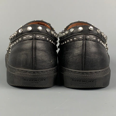 GIVENCHY Size 7 Black Leather Studded Slip On Sneakers