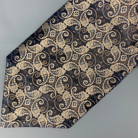 VINTAGE Navy Gold Paisley Ascot