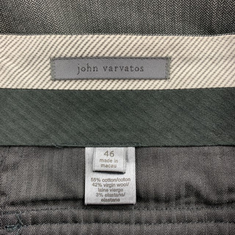 JOHN VARVATOS Size 30 Dark Gray Herringbone Cotton Blend Zip Fly Dress Pants