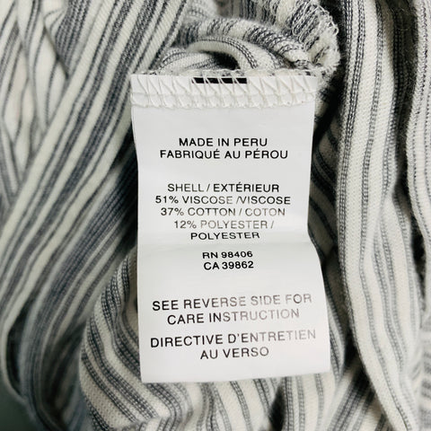 THEORY Size M White Grey Stripe Viscose Blend Short Sleeve Polo