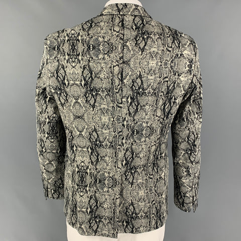 JUST CAVALLI Size 42 Grey Black Snake Skin Print Cotton Blend Peak Lapel Sport Coat