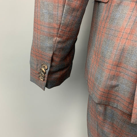 PAUL SMITH Kensington Fit Size 38 Regular Grey & Brown Plaid Virgin Wool Notch Lapel Suit
