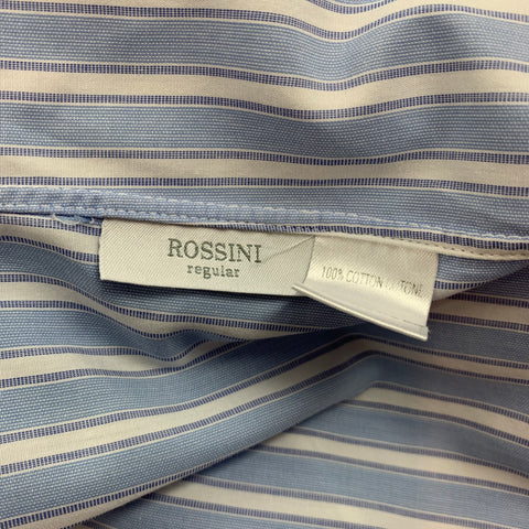 ERMENEGILDO ZEGNA Size XL Light Blue & White Stripe Cotton Long Sleeve Shirt