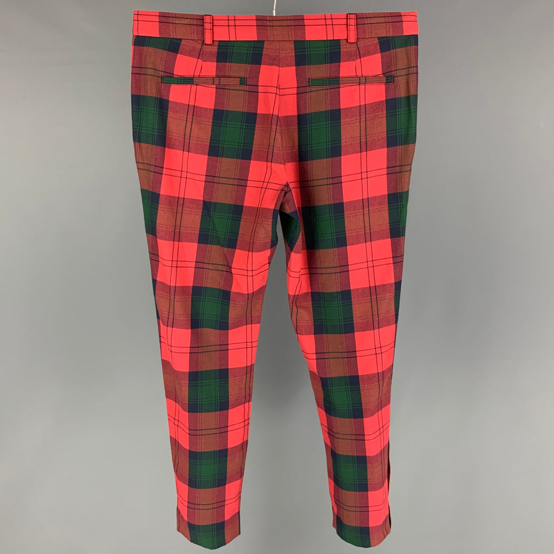 VERSUS by GIANNI VERSACE Size 34 Red Green Plaid Cotton Zip Fly Dress Pants