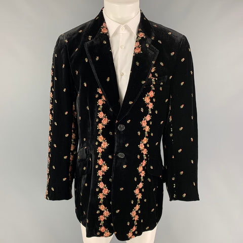PAUL SMITH Size 42 Black Pink Green Embroidery Rayon Blend Sport Coat