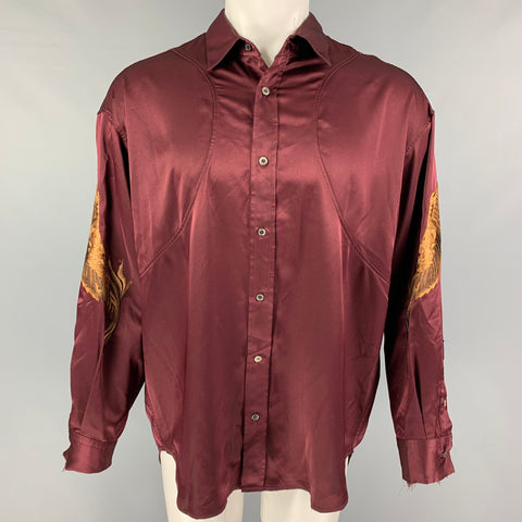 CHRISTIAN DADA FW 19 Size 38 Burgundy Brown Embroidery Viscose Long Sleeve Shirt