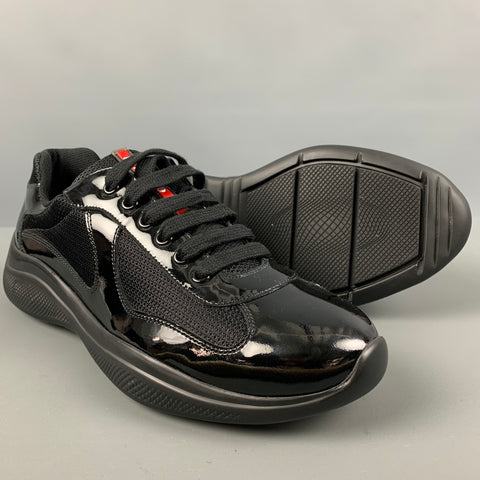 PRADA Size 8 Black Mixed Materials Mesh Low Top Sneakers