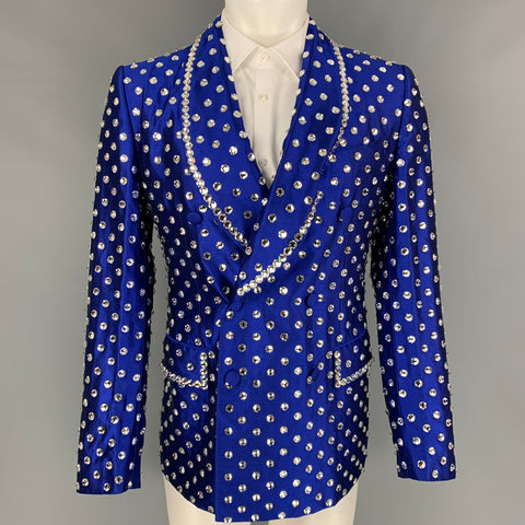 DOLCE & GABBANA Size 38 Royal Blue Crystal Silk Shawl Collar Sport Coat