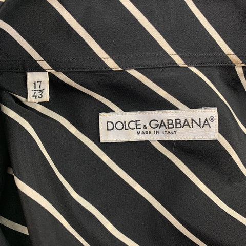 DOLCE & GABBANA Size L Black & White Diagonal Stripe Button Up Long Sleeve Shirt