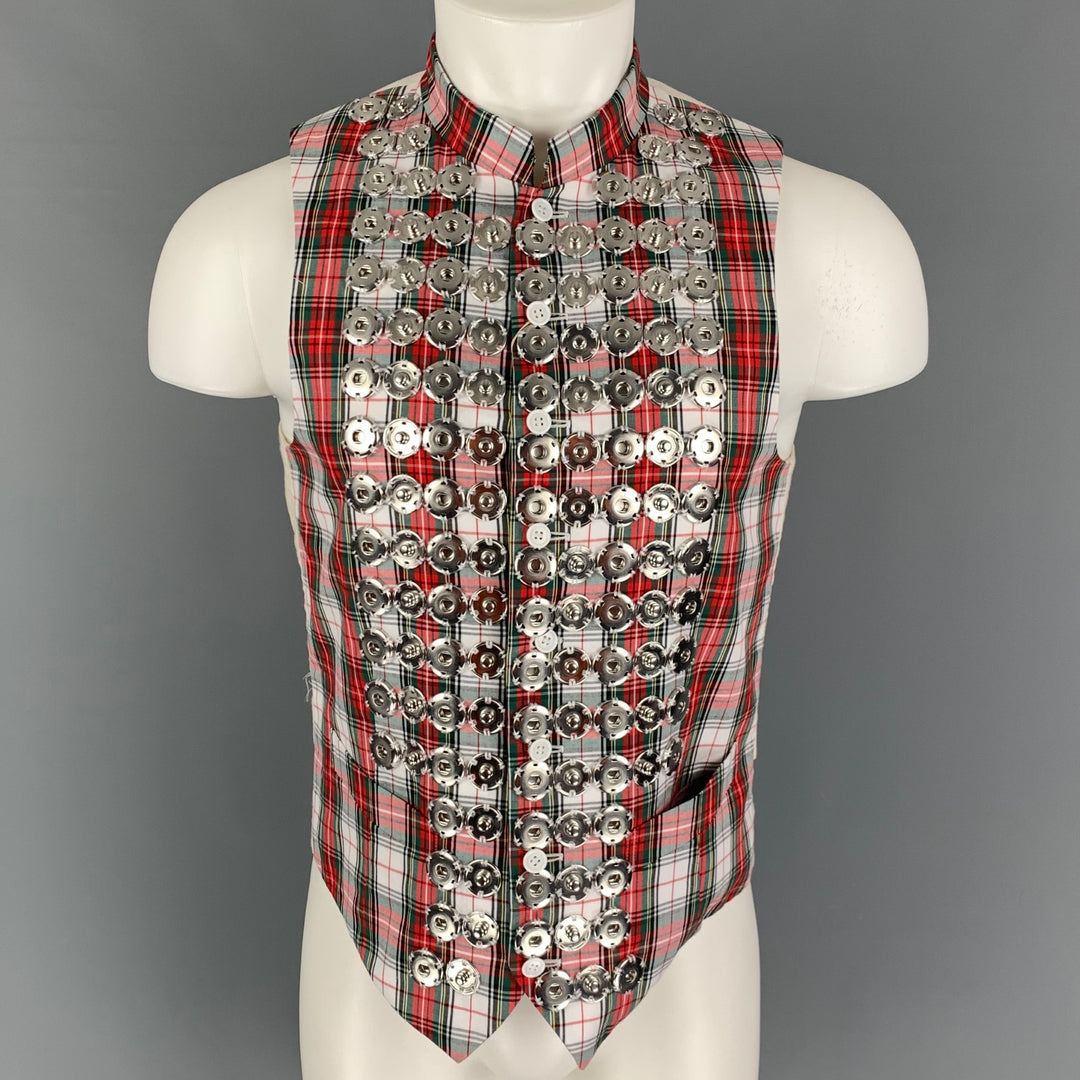 COMME des GARCONS HOMME PLUS SS 16 Taille M Blanc Rouge Vert Plaid Vest