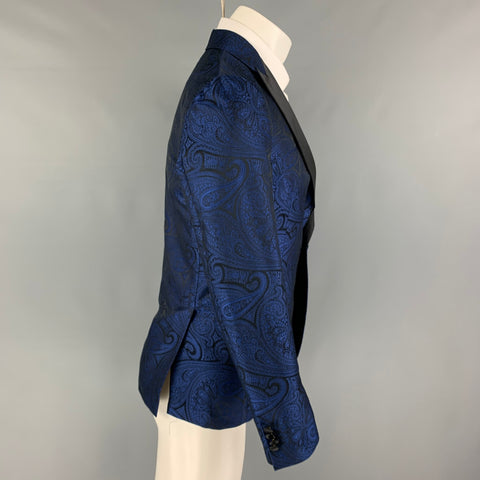 DSQUARED2 Size 38 Blue Black Jacquard Polyester Silk Sport Coat