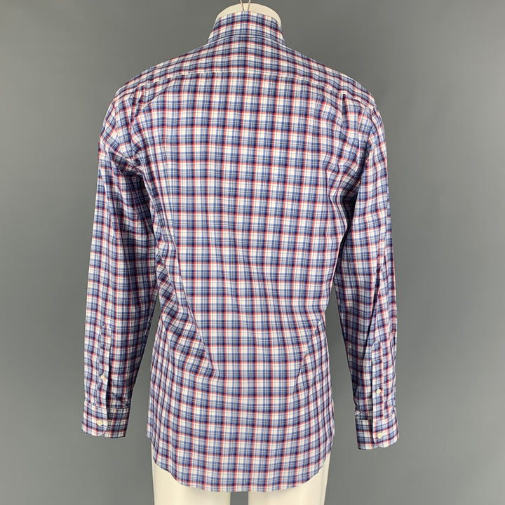 ERMENEGILDO ZEGNA Size M Blue, White &  Red Checkered Cotton Long Sleeve Shirt