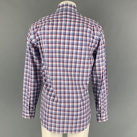 ERMENEGILDO ZEGNA Size M Blue, White &  Red Checkered Cotton Long Sleeve Shirt