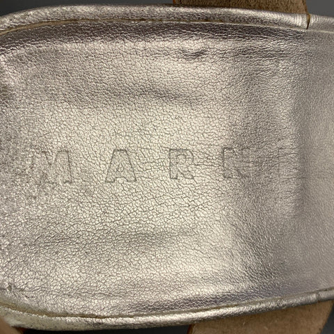 MARNI Size 6 Tan & Black Color Block Leather Wedge Sandals