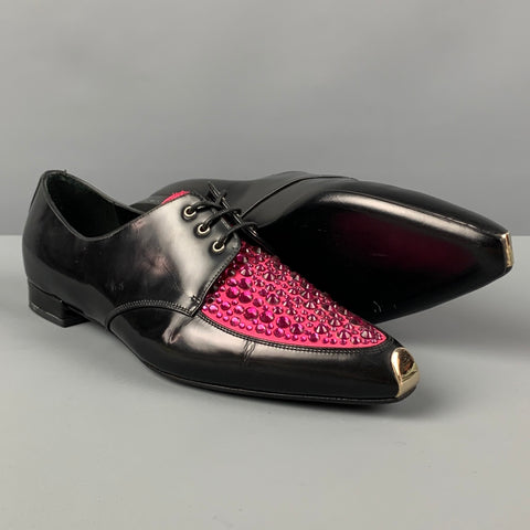 GIORGIO ARMANI Size 6 Black Pink Leather Beaded Lace Up Shoes