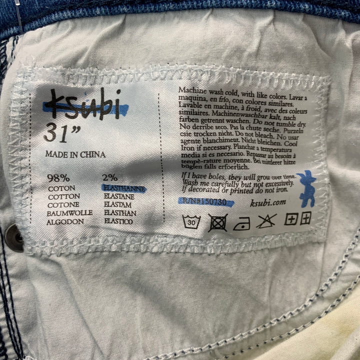 KSUBI Talla 31 Vaqueros de elastano de algodón desgastados azules