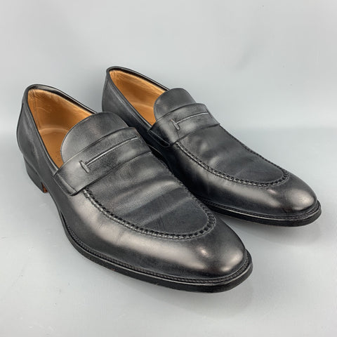 HERMES Size 12.5 Black Antique Leather Slip On Loafers