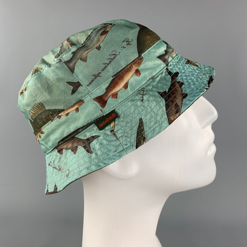 BARBOUR Olive Fish Print Nylon Reversible Bucket Hat