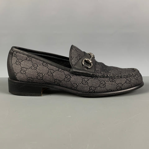 GUCCI Size 10 Black White Monogram Canvas Loafers