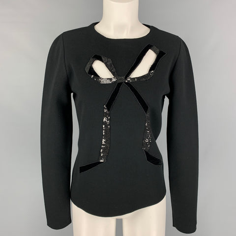 OSCAR DE LA RENTA 2021 Size L Black on Black Viscose Blend Sequined Cut Out Pullover